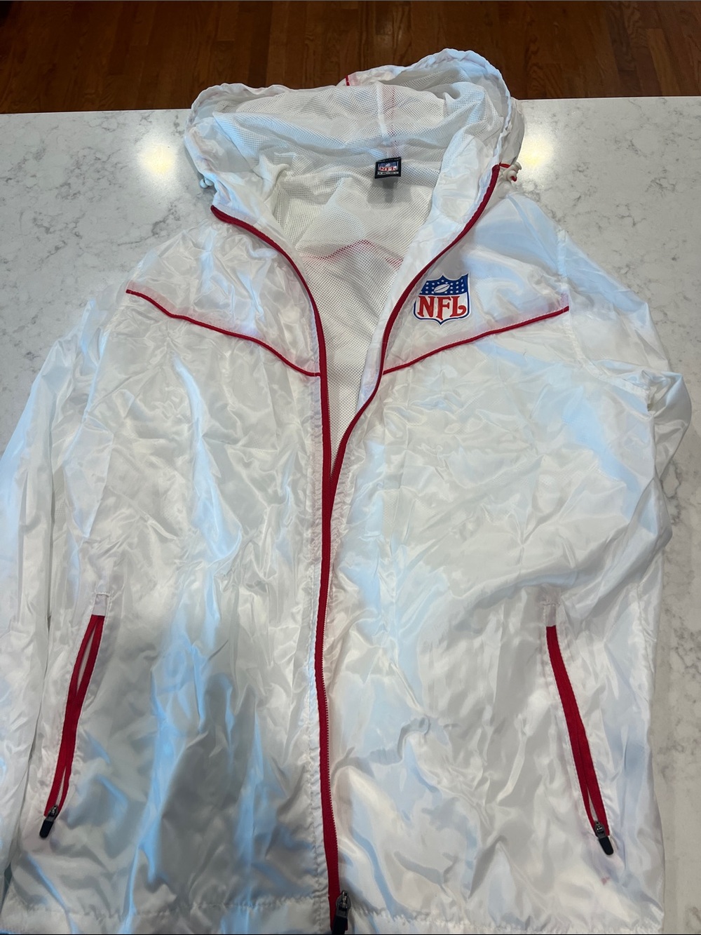 NFL White Hooded Windbreaker with Red Trim